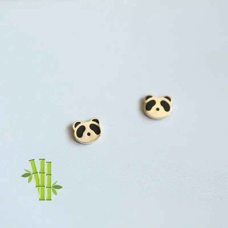 Cute Mini Panda 925 Silver Stud Earrings for Students