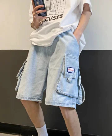 Y2K Vintage High Street Loose Denim Shorts with Pockets