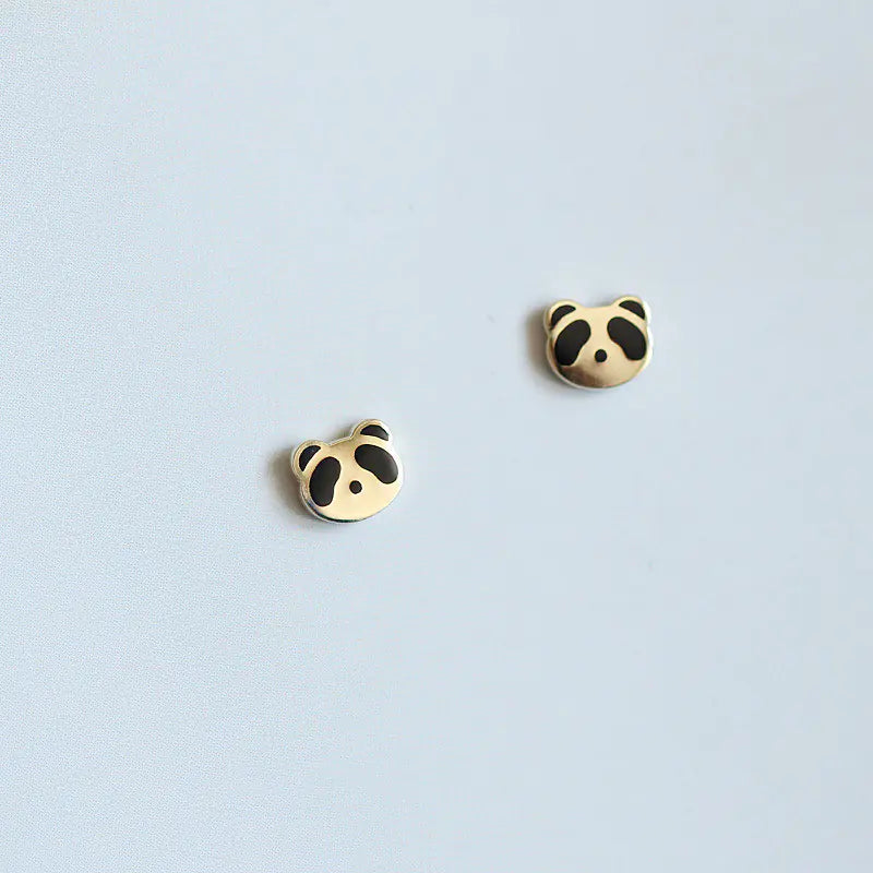 Cute Mini Panda 925 Silver Stud Earrings for Students